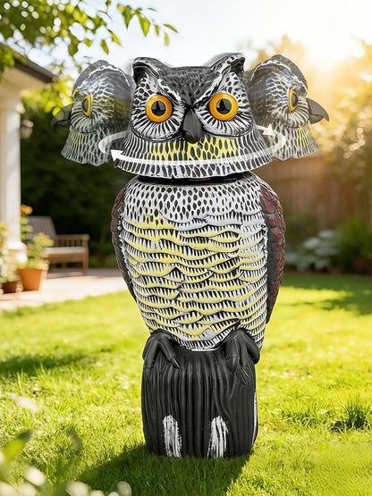 Garden Fake Owl Sculpture with 360° Rotating Head, Waterproof Moving Garden Owl, Outdoor Statue for Yard Patio Balcony Roof Barn Driveway