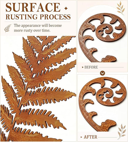 VIS'V Decorative Garden Stakes, Metal Fern Plant Yard Art Stakes, 5 Pcs | 15.7 In Length, Pre-rusted Finish, Rusty Art Decor for Outdoor Indoor