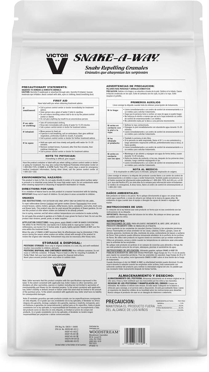 Victor Snake-A-Way Outdoor Snake Repellent Granules for Yard, 10 lb Bag | EPA-Registered Pest Control, Repels Venomous and Non-Venomous Snakes up to 1.25 Acres, Lasts 2-3 Months After Application