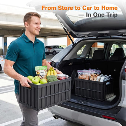 Citylife 64L Collapsible Storage Bins with Lids Plastic Storage Containers for Organizing Stackable Storage Box Large Heavy Duty Utility Crates, 4 Packs