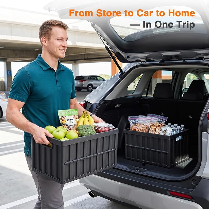 Citylife 64L Collapsible Storage Bins with Lids Plastic Storage Containers for Organizing Stackable Storage Box Large Heavy Duty Utility Crates, 2 Packs