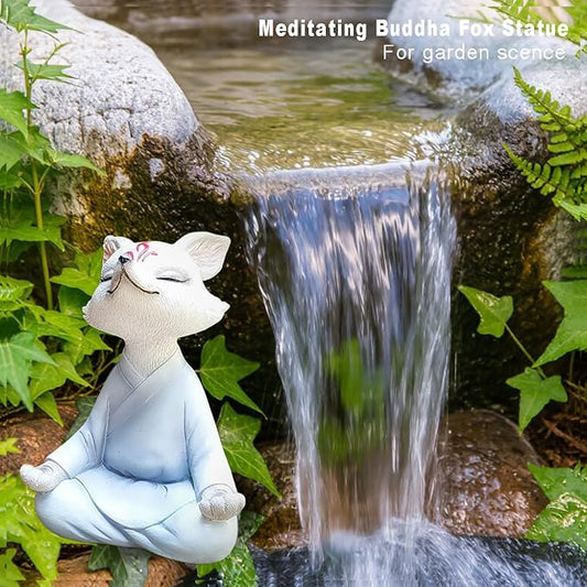 Zen Fox Buddha Statue, Yoga Figurine for Home Office, Garden Decor | Meditation decor, resin animal fox statues, fox figurines, feng shui shelf decor spiritual gifts for indoor outdoor