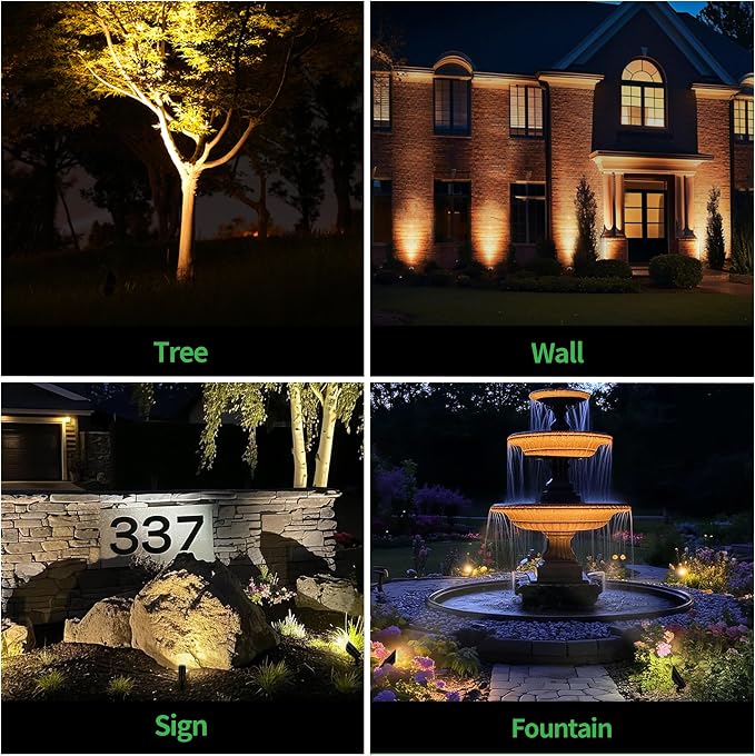 Landscape Spot Lights Outdoor - Warm & Cool White Low Voltage Spotlights 12V, Adjustable White Accent Lights Waterproof, All Metal Wired Aluminum Black for Fountain Sign 12 Pack