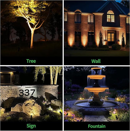 Landscape Spot Lights Outdoor - Warm & Cool White Low Voltage Spotlights 12V, Adjustable White Accent Lights Waterproof, All Metal Wired Aluminum Black for Fountain Sign 12 Pack