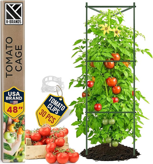 Tomato Cage - Large Trellis Stakes and Plant Support Structures for Vegetables and Climbing Plants - Tall Tomato Cages for Garden, Pots, Raised Garden Bed Outdoor Supplies (1 Pack - Up to 48")