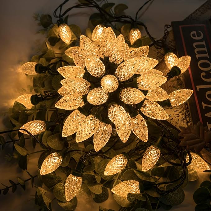 AWQ 100LED 81 FT C9 Christmas String Lights Plug in Fairy Twinkle String Lights 8 Modes Timer Function Waterproof Extendable for Indoor Outdoor Wedding Party Christmas Decoration (100, Warm White)