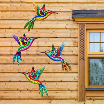 ZYP Metal Outdoor Wall Art Decor,3D Colorful Garden Birds Sculpture Outdoor Iron Hanging Decor Ornaments, Metal Hand-made Bird Wall Art Decorations for Fence Patio Balcony Living Room,Hummingbird