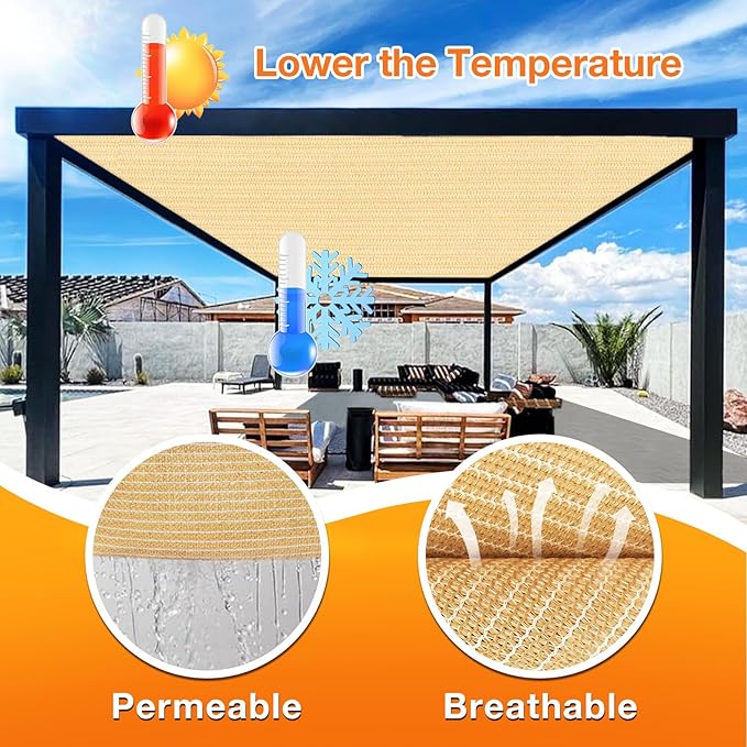 Artpuch Outdoor Pergola Shade Cover 7' X 10' Sun Shade Cloth with Grommets, 90% UV Protection Canopy Patio Privacy Screen (Customized Available) GN107, Wheat