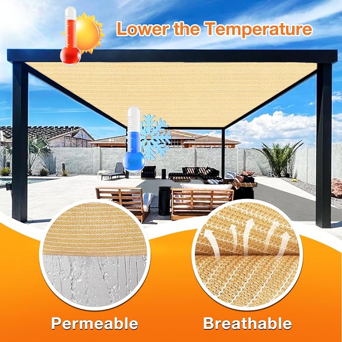 Artpuch Outdoor Pergola Shade Cover 4' X 12' Sun Shade Cloth with Grommets, 90% UV Protection Canopy Patio Privacy Screen (Customized Available) GN107, Wheat