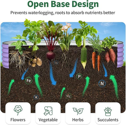 Kesfitt Raised Garden Bed, Metal Galvanized Steel Oval Garden Bed 8x2x1.5 ft with 18-Inch Deep Open-Bottom Design for Outdoor Vegetable Gardening, Lavender Purple