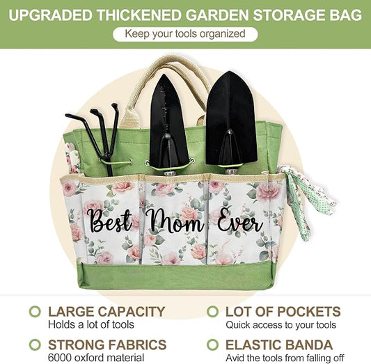 Gifts for Mom Mothers Day, Mom Birthday Gifts from Daughters Floral Gardening Tools and Durable Garden Tools Organizer Tote, Ideal Gardening Gift for Women Plant Lover Present