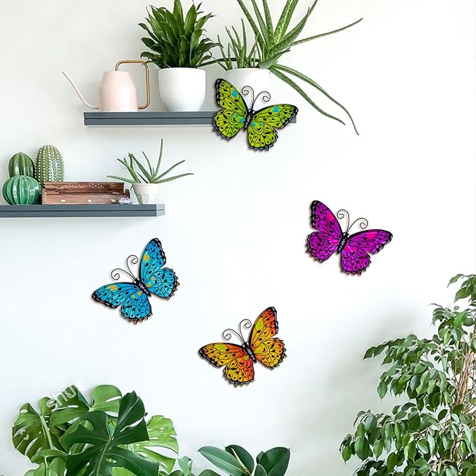 RICHIE Metal Butterfly Wall Decor Outdoor Fence Wall Art Decor, Wall Sculpture Hanging Decoration for Garden Yard Living Room Bedroom Patio Balcony(4 Pack)