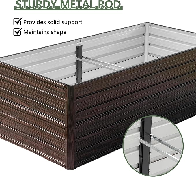 Galvanized Raised Garden Beds 6x3x2FT Outdoor Planter Boxes with Safety Edging and Gloves Metal Garden Bed Kit for Vegetables Flower and Fruits (Brown Wood Grain
