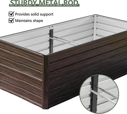 Galvanized Raised Garden Beds 6x3x2FT Outdoor Planter Boxes with Safety Edging and Gloves Metal Garden Bed Kit for Vegetables Flower and Fruits (Brown Wood Grain