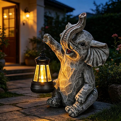 Garden Statues Elephant Solar Figurine Decor Outdoor Waterproof Lights, Yard Decorations, Garden Decor Unique Birthday Housewarming Gifts for Mom (Elephant 2)