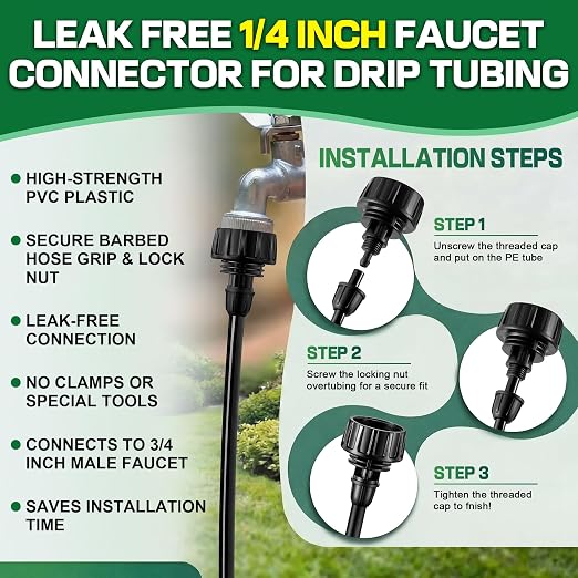 12 Pcs Drip Irrigation Kit, Included 2 Way Y Water Splitter Connector, 4 Pcs 25 PSI Garden Hose Pressure Regulator and 4 Pc 1/4 Inch Irrigation Tubing Hose Adapter for Drip Irrigate System