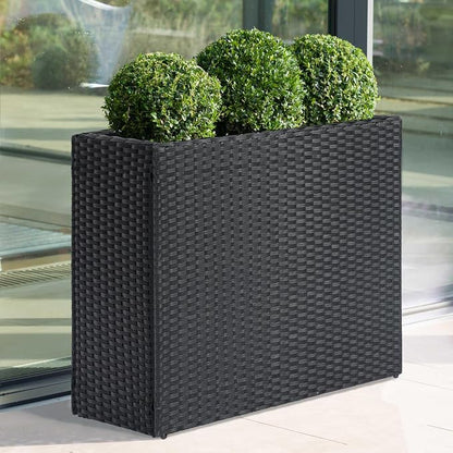 LEWIS&WAYNE Tall Planters for Outdoor Wicker Large Rectangular Block Box | All-Weather, Handmade PE Rattan, Removable Liner, Indoor Outdoor, Patio Porch Garden, Modern Design