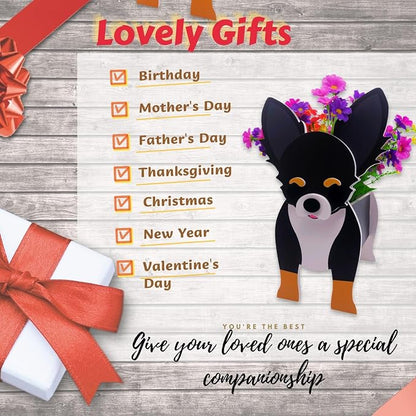 Black and White Chihuahua Dog Planter Pots, 9.84 x 5.91 x 13.46 in | Dog Flower Pot, Cute Animal Shaped Plant Pot, Gifts for Women & Pet Lovers, Indoor Outdoor Garden Home Office Decor