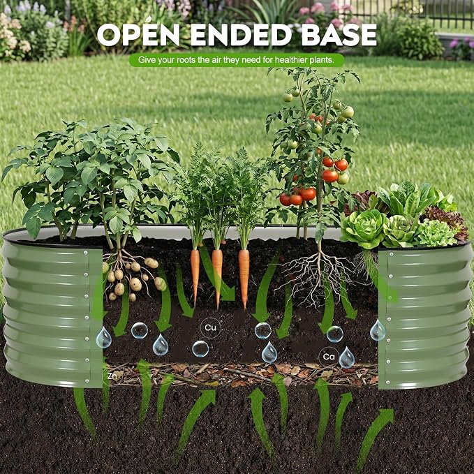 2 Pack Raised Planter Beds for Outdoor Gardening, 17" Tall 4 in 1 5x2ft Galvanized Raised Garden Bed for Deep Root Vegetables Flowers Herbs - Olive Green