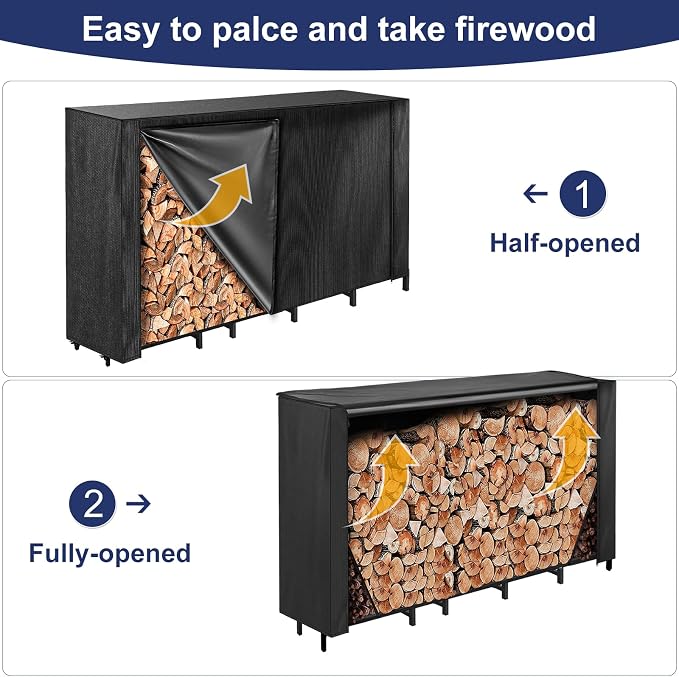 HONEST OUTFITTERS 6ft Firewood Rack Cover, Heavy Duty Waterproof 600d Oxford Outdoor Firewood Storage Cover with Zipper and Openable Front Flap, Cover Only