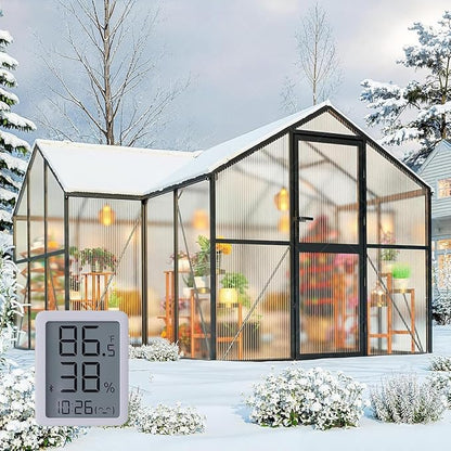 12x12 FT T-Shape Greenhouses, Polycarbonate Green House with UV Protection, Heavy Duty Greenhouse with Windproof Aluminum Frame, Roof Vent & Quick-Install Design for Backyard or Garden Use