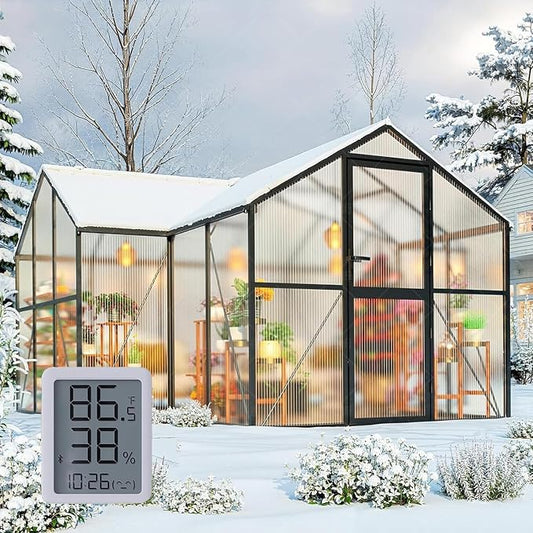 12x12 FT T-Shape Greenhouses, Polycarbonate Green House with UV Protection, Heavy Duty Greenhouse with Windproof Aluminum Frame, Roof Vent & Quick-Install Design for Backyard or Garden Use