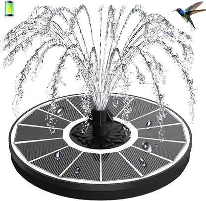 3.5W Solar Fountain with 2000mAh Battery - Work On Cloudy Days - Upgrade Glass Panel Solar Bird Bath Fountain, Hummingbird Water Feature Pump with 7 Nozzles, 4 Fixed Pipes for Garden, Pool