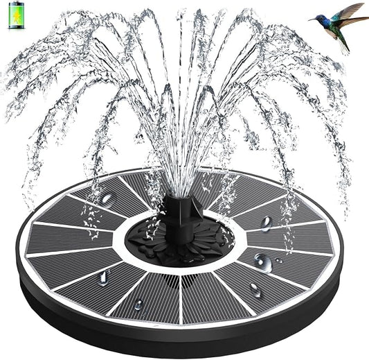 3.5W Solar Fountain with 2000mAh Battery - Work On Cloudy Days - Upgrade Glass Panel Solar Bird Bath Fountain, Hummingbird Water Feature Pump with 7 Nozzles, 4 Fixed Pipes for Garden, Pool