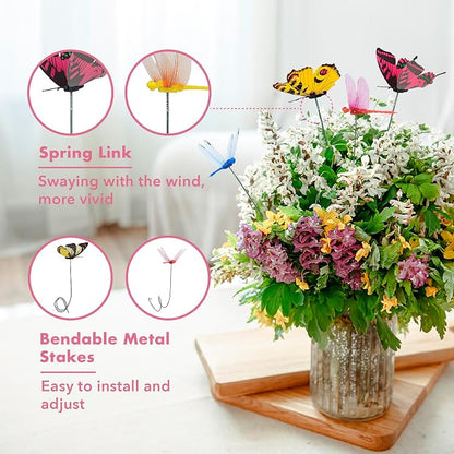 25 Pcs Dragonfly Garden Stakes, 3D Plastic Dragonfly Ornaments, Waterproof Outdoor Decor with 5 Colors for Yard, Patio & Indoor Plants