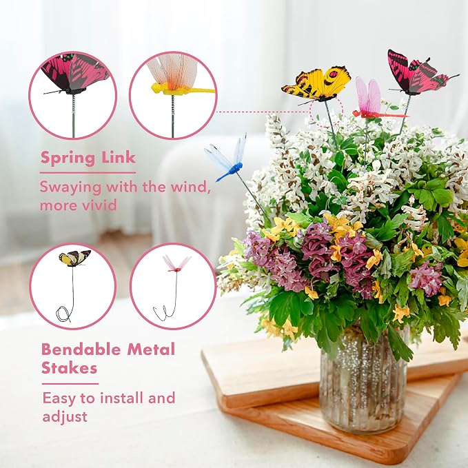 80 Pcs Decorative Butterfly Garden Stakes, 11.4 inch Waterproof Butterfly Picks for Flower Bouquet Arrangements, Colorful Plant Stick Kit Decorations for Patio Yard Pot (Multicolor)