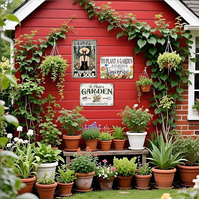 Vintage Garden Metal Tin Sign for Outside Decor,And Into The Garden I Go To Lose My Mind Find My Soul Wall Art,Spring Theme Decorations for Porch Garden Yard Indoor Outdoor