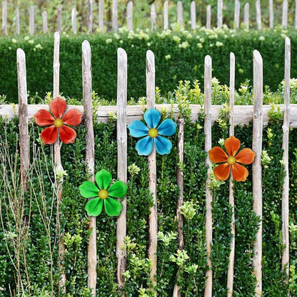 Giyyomtr Metal Flowers Wall Decor - 4pcs Metal Wall Art Hanging Decorations for Outdoor Fence Garden Yard Patio Exterior Wall Decor
