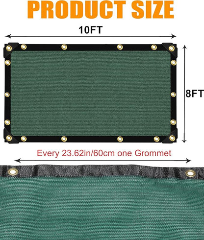 e.share 90% Green Shade Cloth with Grommets, 10x8 Ft Heavy Duty Mesh Tarp, Sun Shade Netting for Garden, Plant, Greenhouse, Patio, Pergola