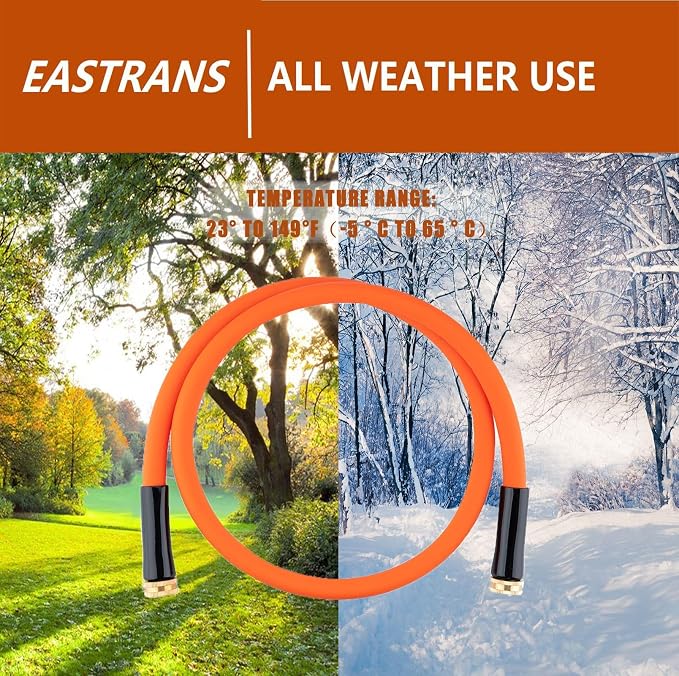 EASTRANS Female to Female Garden Hose 10 ft x 5/8", Heavy Duty Short Water Hose with 3/4" Solid Brass Connector, Flexible, Lightweight, Orange