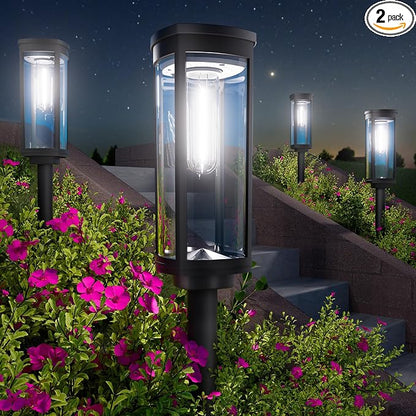 BITPOTT Bright Solar Pathway Lights, 2 Pack Solar Lights Outdoor Waterproof IP65, Auto On/Off Pathway Landscape Lighting, Outdoor Light for Yard Garden Walkway Landscape Lawn Patio Lighting