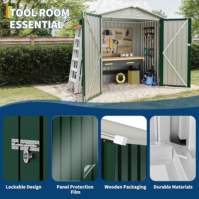 GarveeLife 6x4 FT Outdoor Storage Shed, Garden Tool Storage Shed with Sloping Roof and Double Lockable Door, Outdoor Sheds with Panel Protection for Backyard Garden Patio Lawn