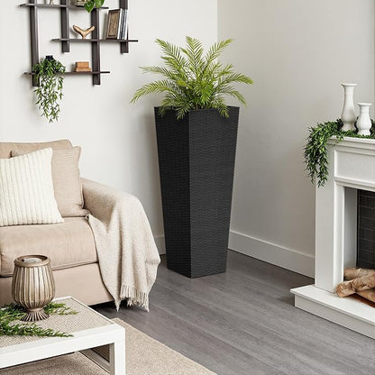 Greesum 32 Inch Tall Plastic Planters (Set of 2), Extra Large Outdoor Flower Pots with Detachable Inner Pot & Drainage Holes for Large Plants, Trees, Patio, and Garden, Black