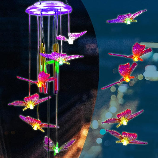 Outdoor Solar Wind Chime Decoration, Mother's Day Birthday Gifts for Grandma, Mom and Family, Outdoor Garden and Courtyard Wind Chime Accessories (Purple Butterfly)