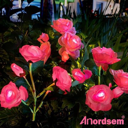 Anordsem Solar Garden Lights Outdoor: 10 Waterproof Fabric Roses 2 Pack - Pink LED Flower Decorations for Yard Patio Path Cemetery Grave - Mother’s Day Gift for Her Women Mom Wife