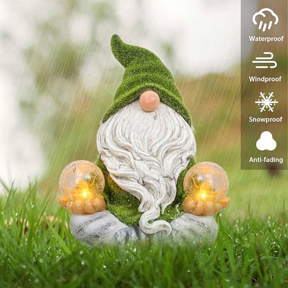 TERESA'S COLLECTIONS Garden Gnomes Decor with Solar Lights, St Patricks Decorations for Outdoor Decor,Resin Flocked Zen Garden Decor Outdoor for Porch Patio, Yoga Gnome Gifts for Women and Men, 6"