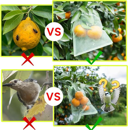 50PCS Fruit Protection Bags with Drawstring, 6x8 Inch Green Organza Produce Bags for Fruit Trees, Mesh Netting for Garden Protection