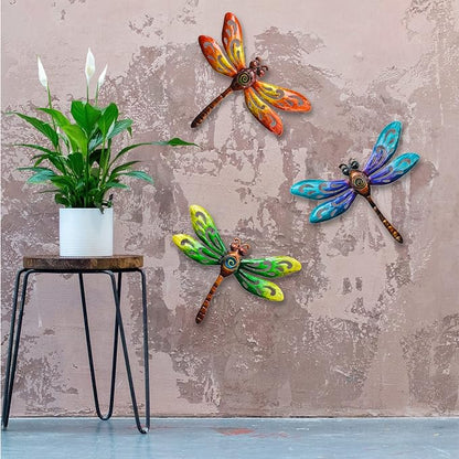 wotieuns Metal Dragonfly Wall Decoration, Garden Fence Outdoor Wall Art, Outdoor Wall Decoration, Outdoor Art Decoration Dragonfly, Suitable for Living Room, Bedroom, Yard and Porch, Set of 3