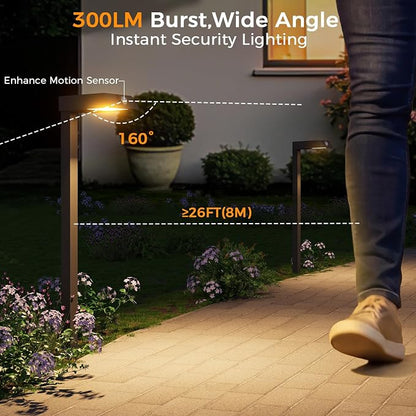 XMCOSY+ 8 Pack Solar Pathway Lights with Motion Sensor, 300LM Metal 3 Modes Solar Lights Outdoor for Garden, Backyard, Yard (Warm/Cool White)