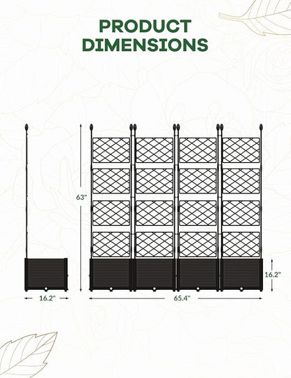 4PCS Planter Box WithTrellis,Planter Box for Climbing Plants/Vines,66x63In Garden Trellis,for Vegetables Flower, Planter Box for Backyard Patio Balcony
