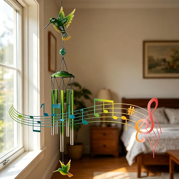 Hummingbird Wind Chimes, Outdoor Metal Wind Chimes Decor for Outside/Indoors, Home, Lawn, Porch, Patio, Gifts,Garden,Yard Decoration (Green Hummingbird)