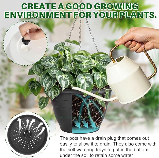 40 Pcs 10 Inch Plastic Hanging Planter Bulk Self Watering Hanging Baskets for Plants with Holes and Chain Plant Pot Outdoor Indoor Planter for Garden, Balcony, Porch, Patio Decor