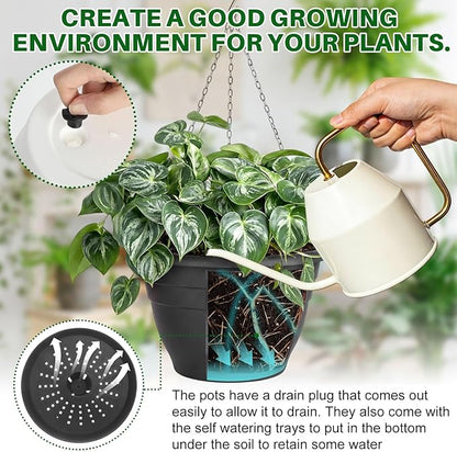 40 Pcs 10 Inch Plastic Hanging Planter Bulk Self Watering Hanging Baskets for Plants with Holes and Chain Plant Pot Outdoor Indoor Planter for Garden, Balcony, Porch, Patio Decor