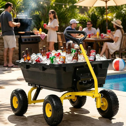 Wheelbarrow Garden Dump Cart Wagon, Yellow | Upgrade 10" All Terrain Pneumatic Tires,DIY Expansion over 900LBS Capacity, Transportation in Yard, Farm, Garden