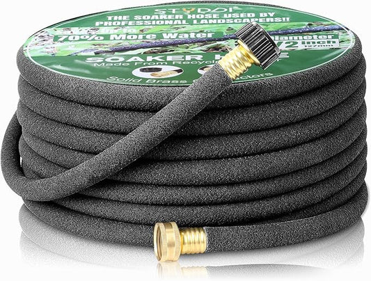 STYDDI Soaker Hose, 1/2" x 75 FT Round Rubber Garden Soaker Hose, Heavy Duty Water Seeper Soaker Hoses for Foundation Watering, Garden Beds, Garden, Lawn and Plants
