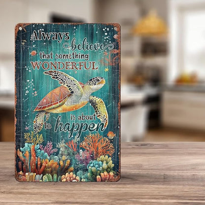 Turtle Wall Decor Fitness Tin Sign Vintage Metal Sign Sea Turtle Gifts Inspirational Quote for Office Bedroom Living Room Home Decoration 12 * 8inch